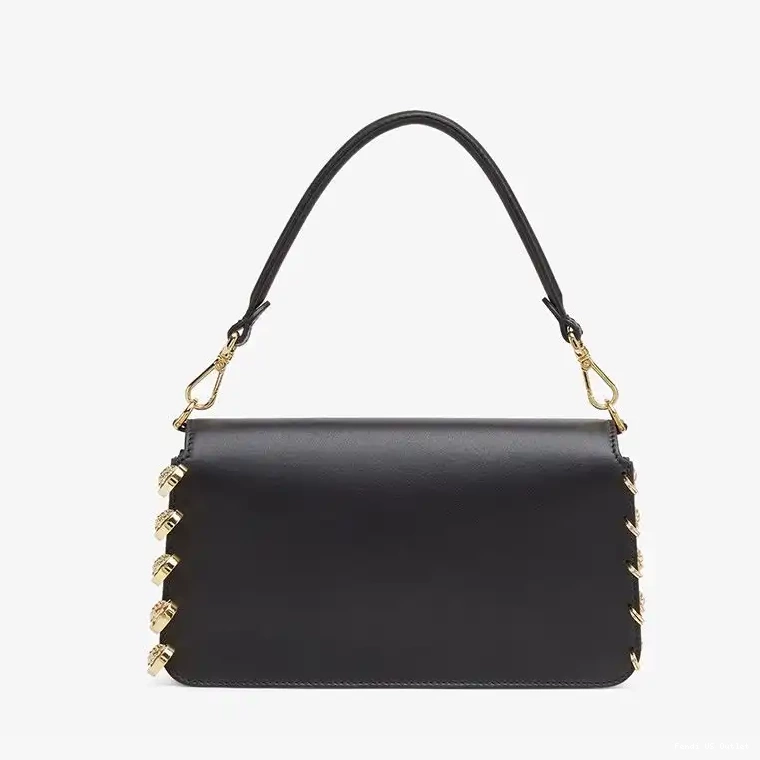 Affordable HOT Brooches Baguette Medium Pin with Leather Fendace Black In Fendi Calf Bag 0324
